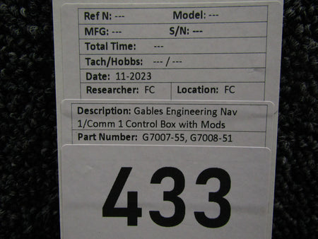 Gables G7007-55, G7008-51 Gables Engineering Nav 1-Comm 1 Control Box with Mods