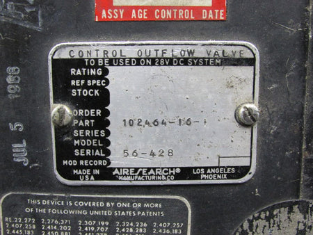 Airesearch 102464-16-1 Airesearch Control Outflow Valve Indicator (Volts: 28)