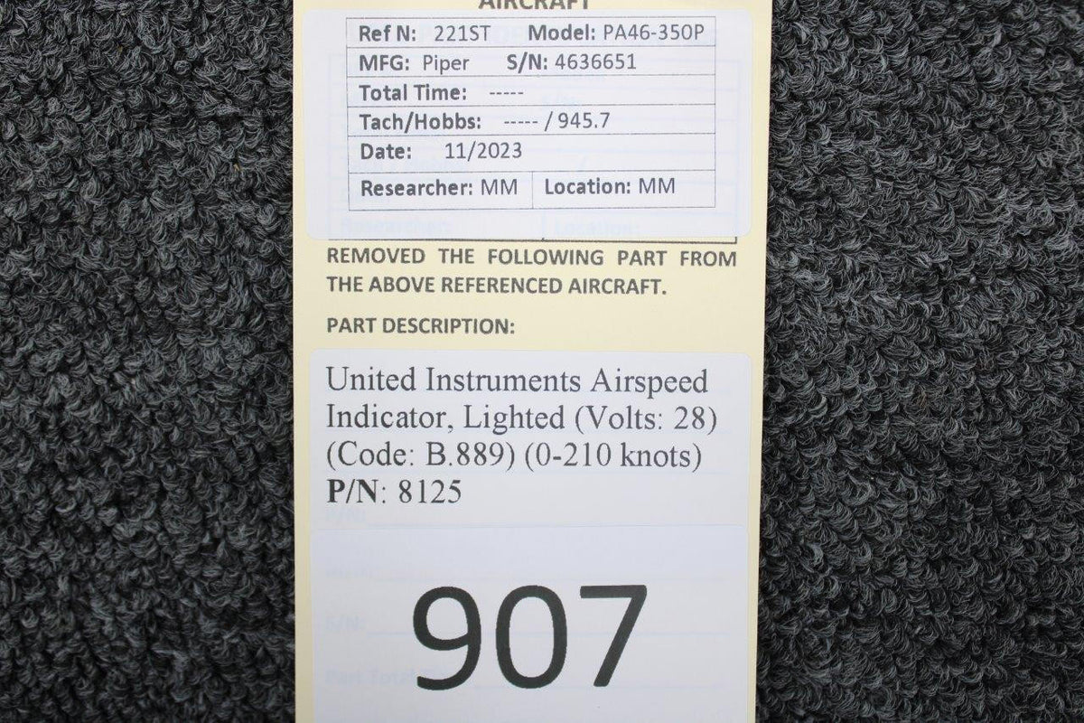 United Instruments 8125 United Instruments Airspeed Indicator, Lighted (Volts: 28) (Code: B.889)