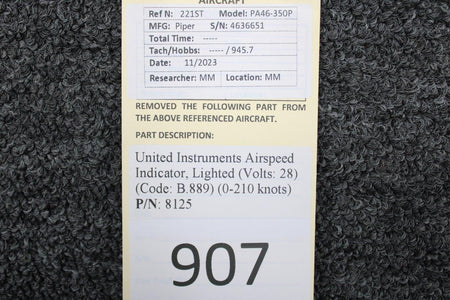 United Instruments 8125 United Instruments Airspeed Indicator, Lighted (Volts: 28) (Code: B.889)