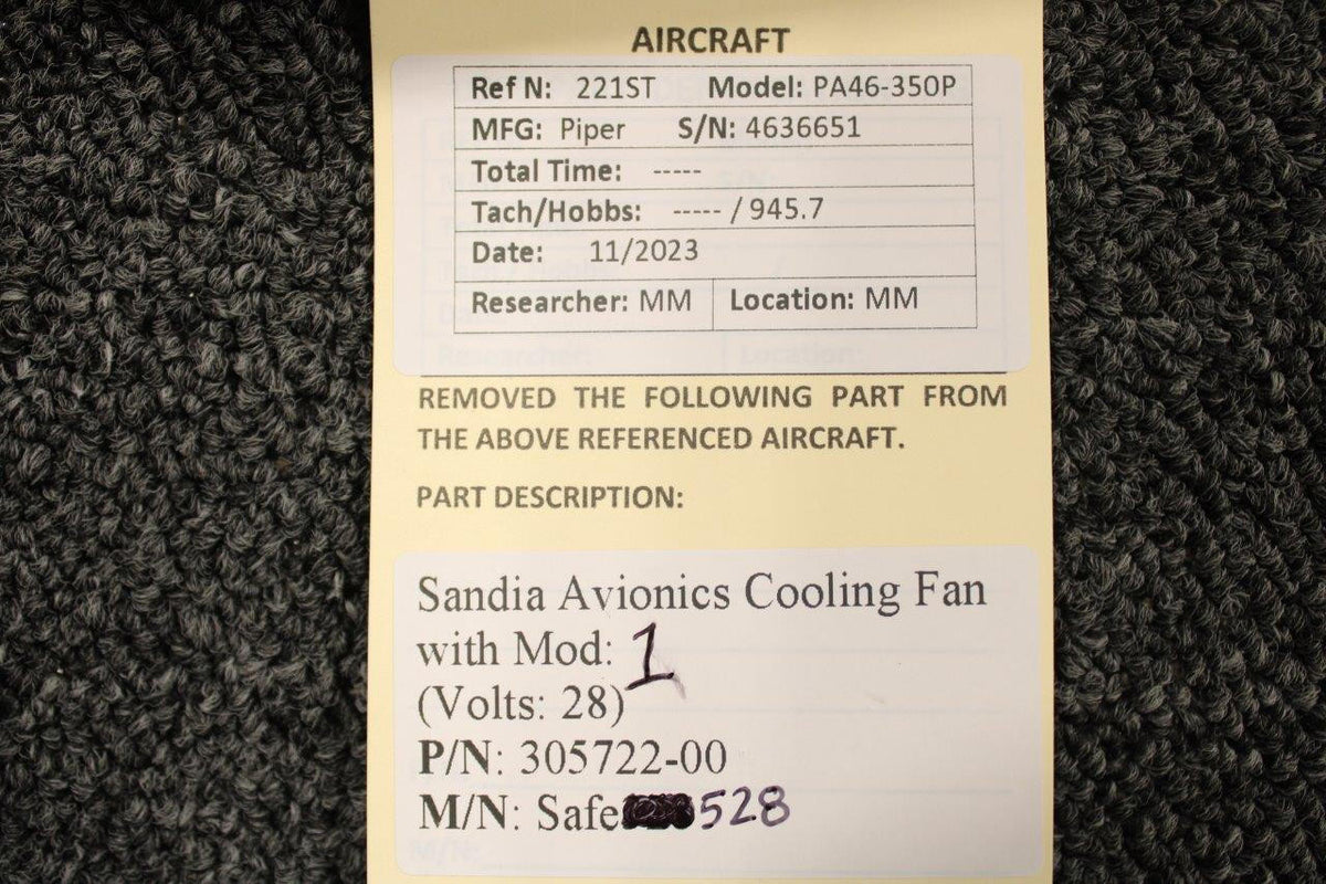 Sandia 305722-00 Sandia Safe528 Avionics Cooling Fan with Mod (Volts: 28)