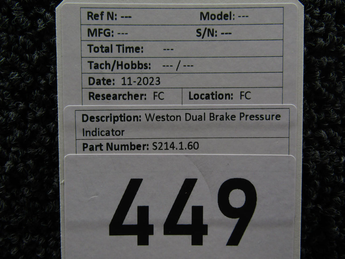 Weston S214.1.60 Weston Dual Brake Pressure Indicator (Discolored Face)