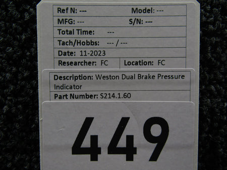 Weston S214.1.60 Weston Dual Brake Pressure Indicator (Discolored Face)