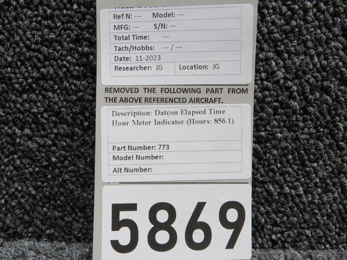 Datcon 773 Datcon Elapsed Time Hour Meter Indicator (Hours: 856.1)