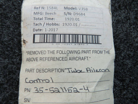 35-521152-4 Beech V35B Tube Assembly Aileron Push Pull BAS Part Sales | Airplane Parts