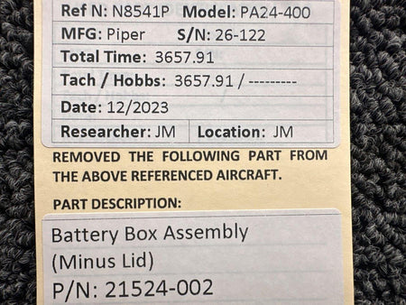 Piper Aircraft Parts 21524-002 Piper PA24-400 Battery Box Assembly (Minus Lid)