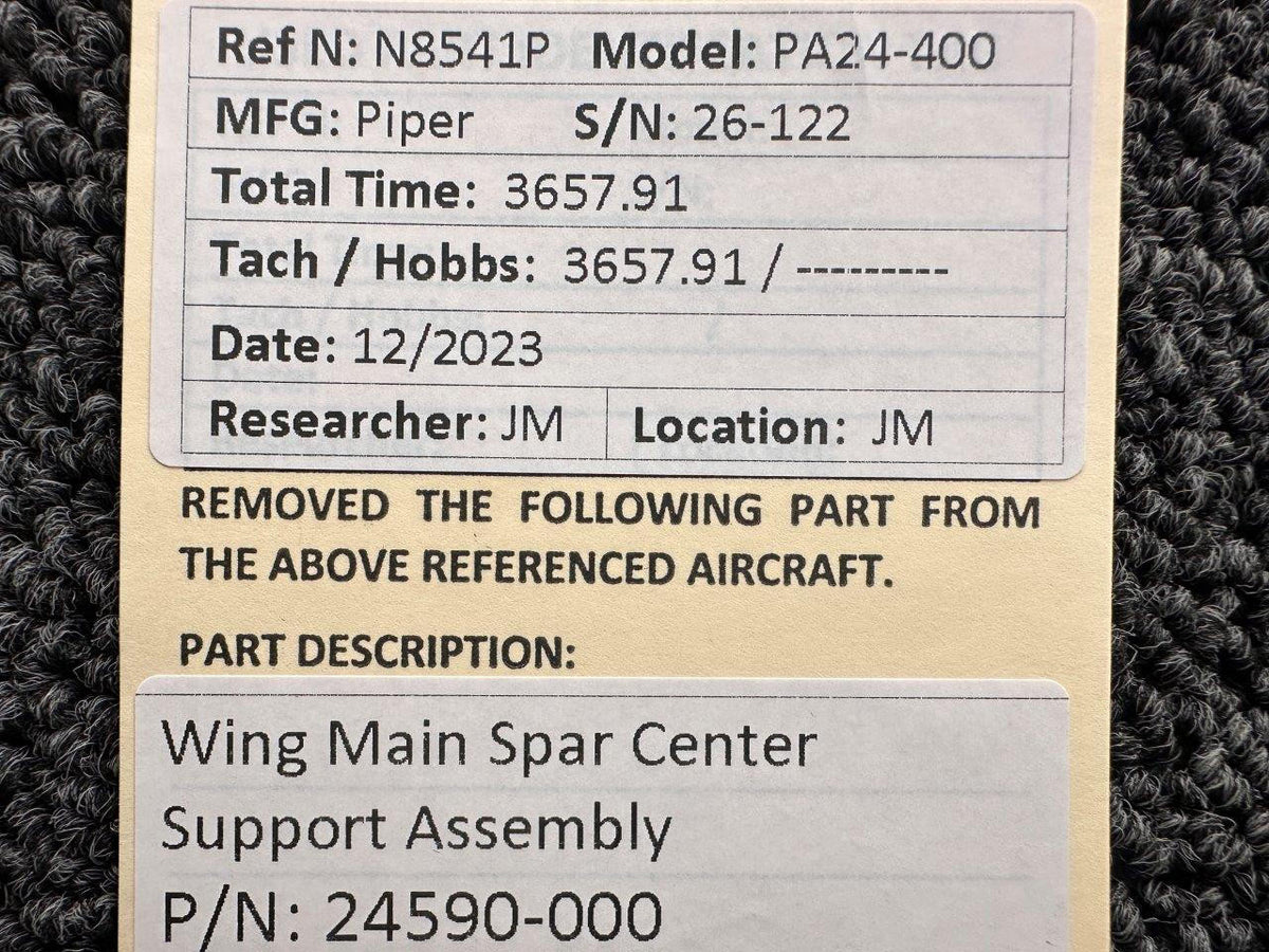 Piper Aircraft Parts 24590-000 Piper PA24-400 Wing Main Spar Center Support Assembly