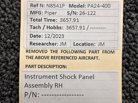 Piper Aircraft Parts Piper PA24-400 Instrument Shock Panel Assembly RH