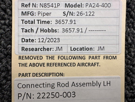 Piper Aircraft Parts 22250-003 Piper PA24-400 Connecting Rod Assembly LH