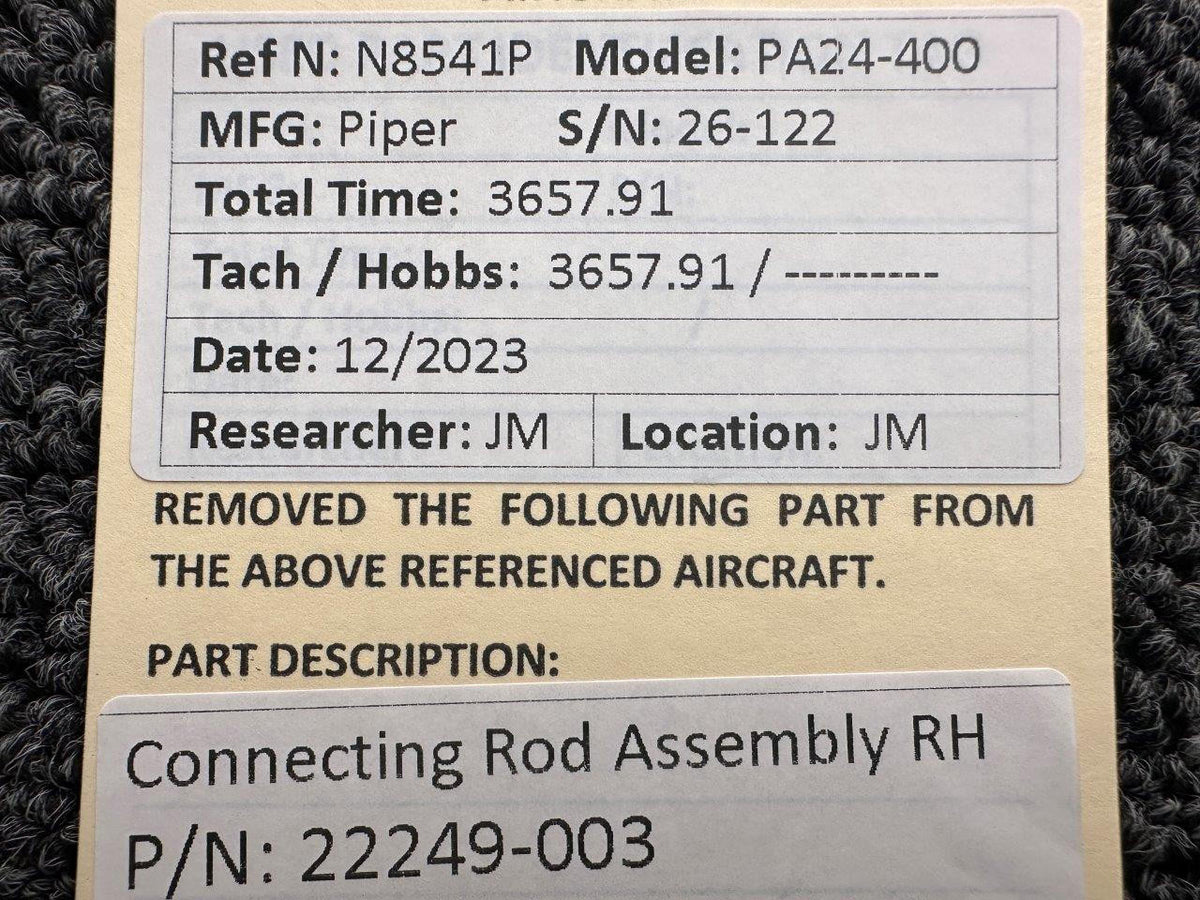 Piper Aircraft Parts 22249-003 Piper PA24-400 Connecting Rod Assembly RH