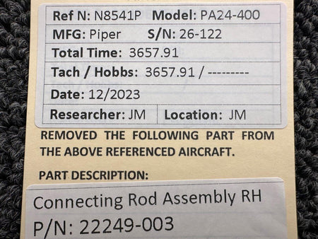 Piper Aircraft Parts 22249-003 Piper PA24-400 Connecting Rod Assembly RH