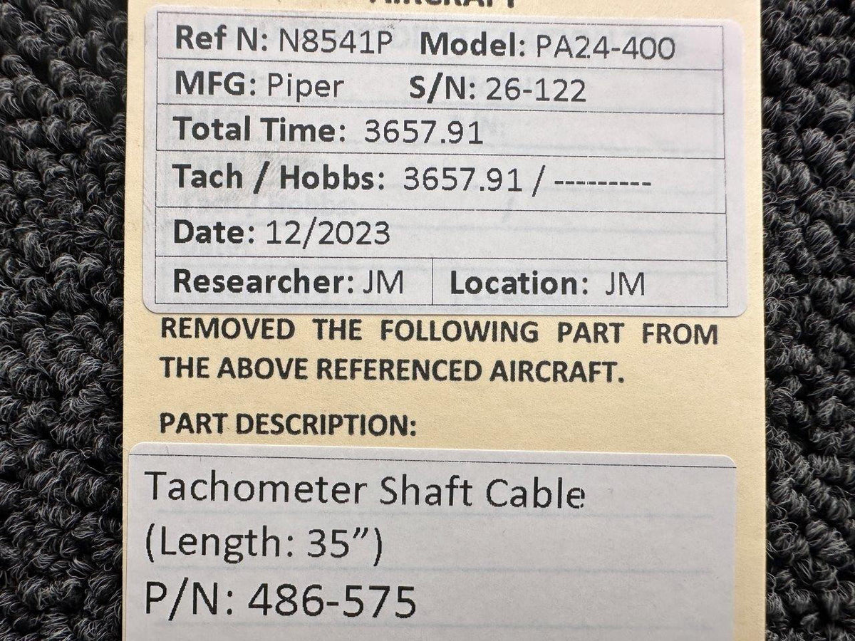 Piper Aircraft Parts 486-575 Piper PA24-400 Tachometer Shaft Cable (Length: 35”)