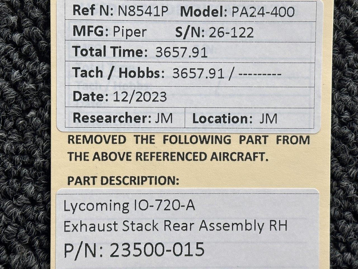 Lycoming Aircraft Engines & Parts 23500-015 Lycoming IO-720-A Exhaust Stack Rear Assembly RH with Probe Holes