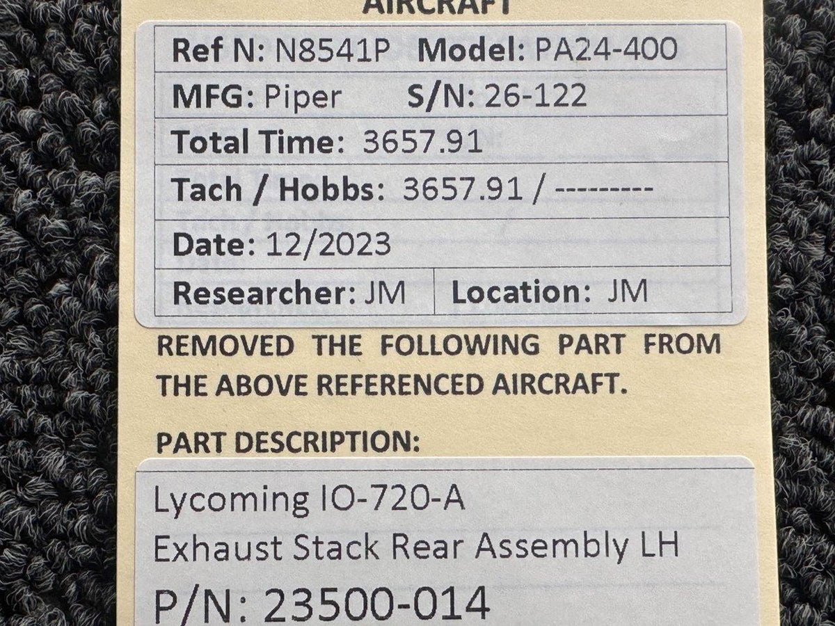 Lycoming Aircraft Engines & Parts 23500-014 Lycoming IO-720-A Exhaust Stack Rear Assembly LH with Probe Holes
