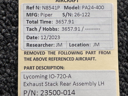 Lycoming Aircraft Engines & Parts 23500-014 Lycoming IO-720-A Exhaust Stack Rear Assembly LH with Probe Holes