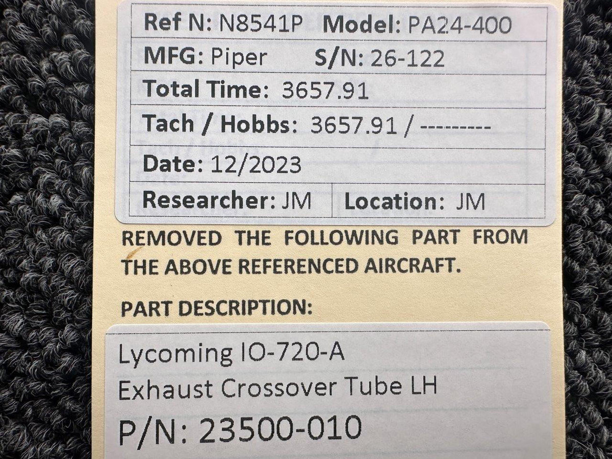 Lycoming Aircraft Engines & Parts 23500-010 Lycoming IO-720-A Exhaust Crossover Tube LH