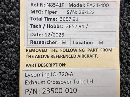 Lycoming Aircraft Engines & Parts 23500-010 Lycoming IO-720-A Exhaust Crossover Tube LH