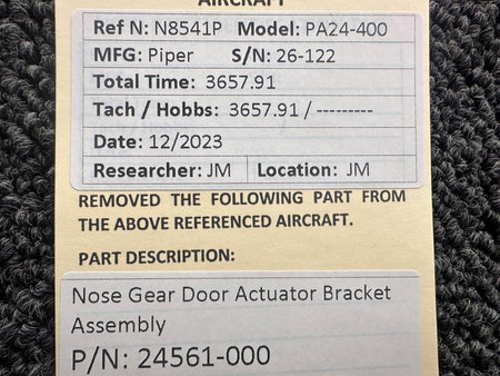 Piper Aircraft Parts 24561-000 Piper PA24-400 Nose Gear Door Actuator Bracket Assembly