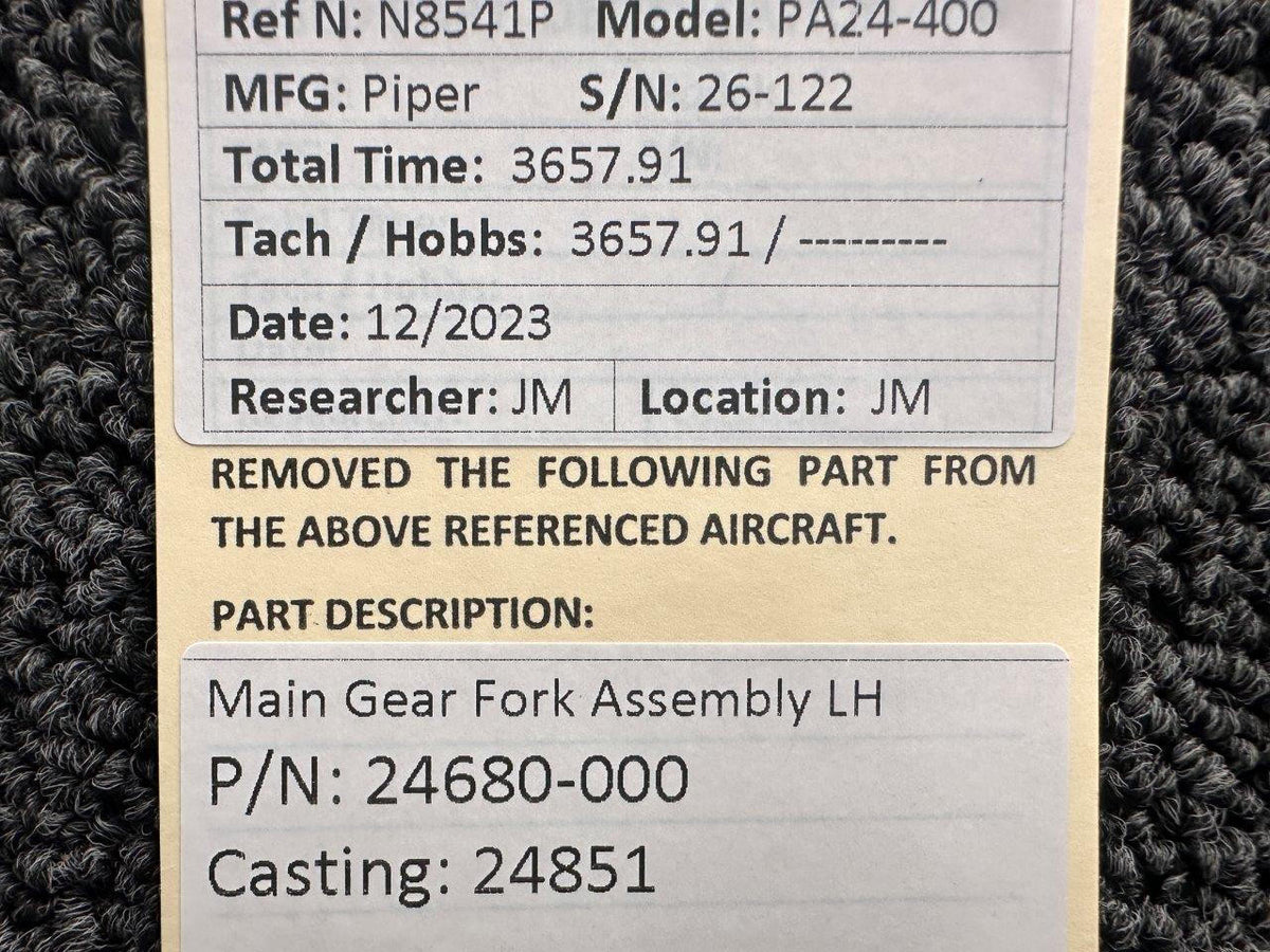 Piper Aircraft Parts 24680-000 (Cast: 24851) Piper PA24-400 Main Gear Fork Assembly LH