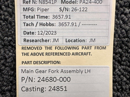 Piper Aircraft Parts 24680-000 (Cast: 24851) Piper PA24-400 Main Gear Fork Assembly LH