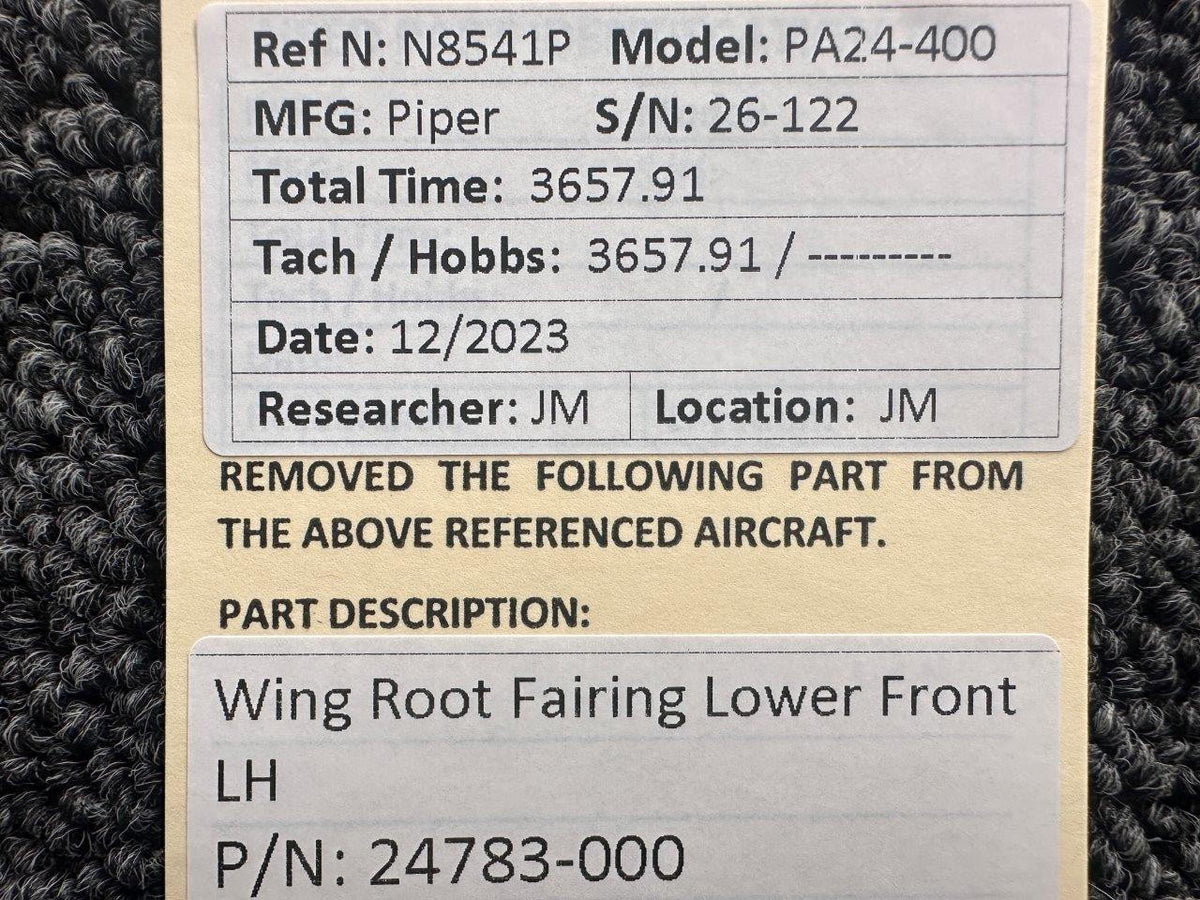 Piper Aircraft Parts 24783-000 Piper PA24-400 Wing Root Fairing Lower Front LH