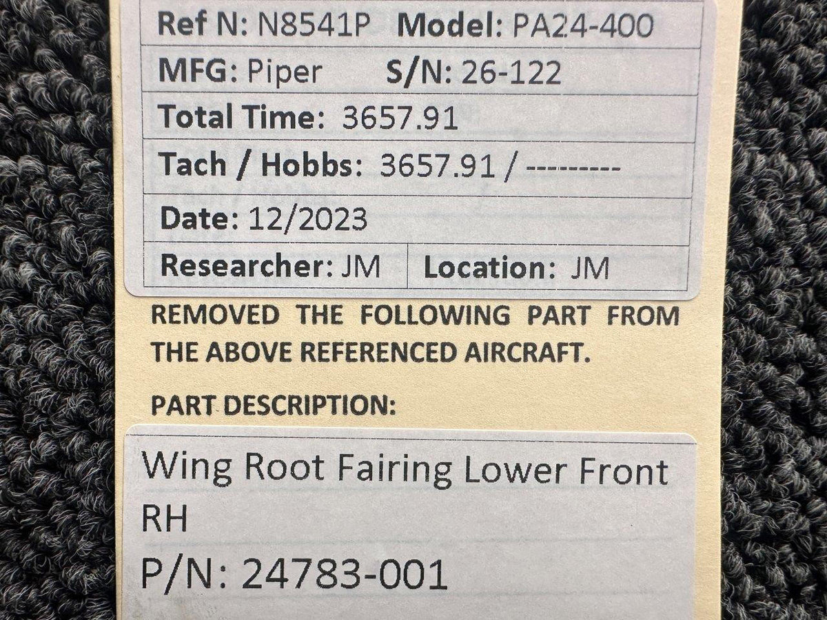 Piper Aircraft Parts 24783-001 Piper PA24-400 Wing Root Fairing Lower Front RH