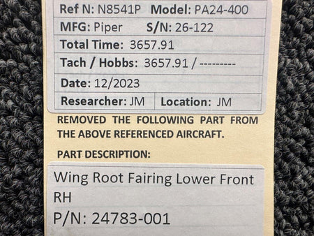 Piper Aircraft Parts 24783-001 Piper PA24-400 Wing Root Fairing Lower Front RH