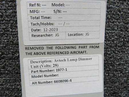 Avtech Corp. 1977-1 (Alt: 6608096-4) Avtech Corp. Lamp Dimmer Unit (Volts: 28)