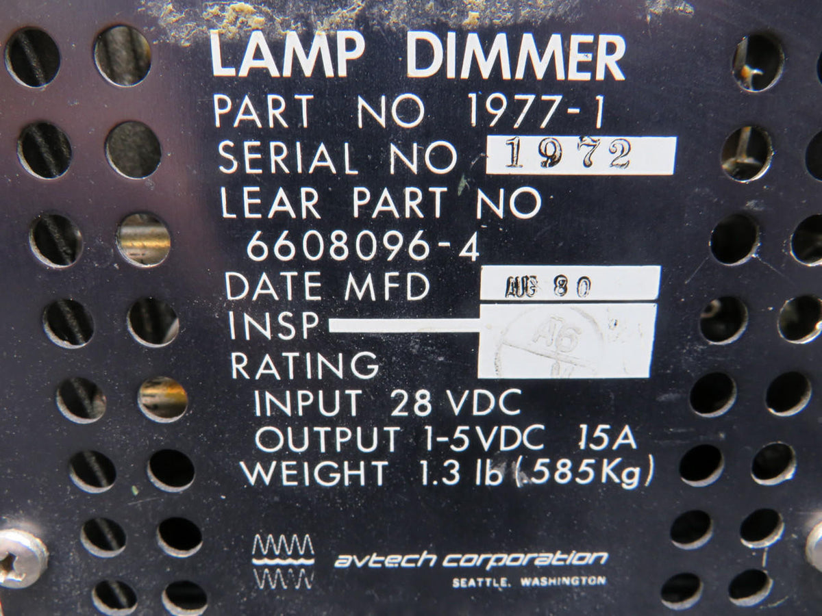 Avtech Corp. 1977-1 (Alt: 6608096-4) Avtech Corp. Lamp Dimmer Unit (Volts: 28)