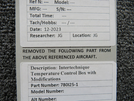 Intertechnique 780I25-1 Intertechnique Temperature Control Box with Modifications