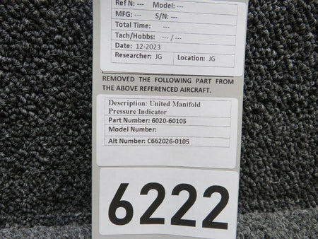 United Instruments 6020-60105 (Alt: C662026-0105) United Manifold Pressure Indicator