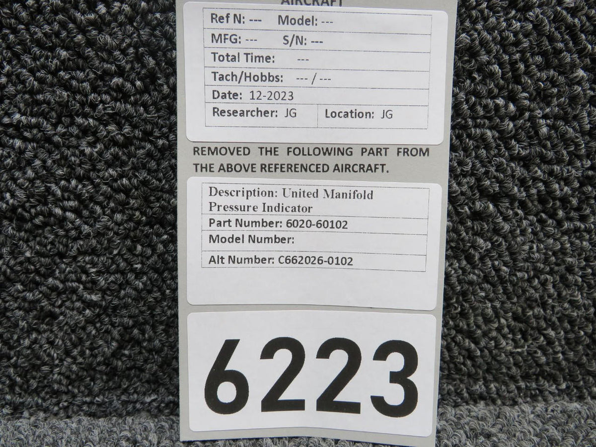 United Instruments 6020-60102 (Alt: C662026-0102) United Manifold Pressure Indicator