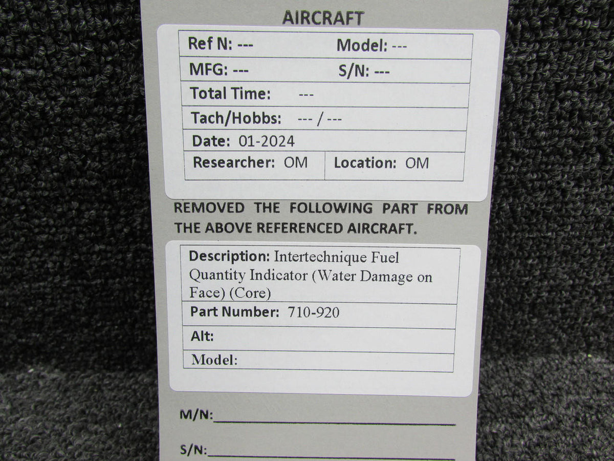 Intertechnique 710-920 Intertechnique Fuel Quantity Indicator (Water Damage on Face) (Core)