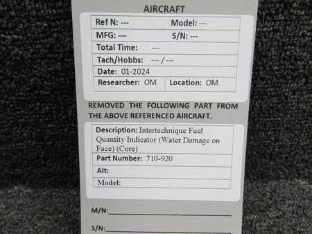 Intertechnique 710-920 Intertechnique Fuel Quantity Indicator (Water Damage on Face) (Core)