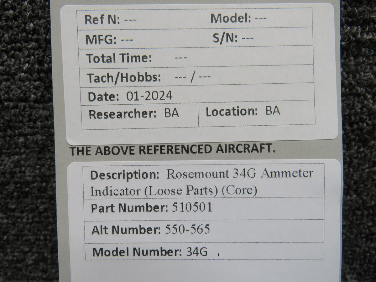 Rosemount 510501 (Alt: 550-565) Rosemount 34G Ammeter Indicator (Loose Parts) (Core)