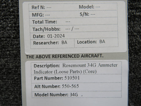 Rosemount 510501 (Alt: 550-565) Rosemount 34G Ammeter Indicator (Loose Parts) (Core)