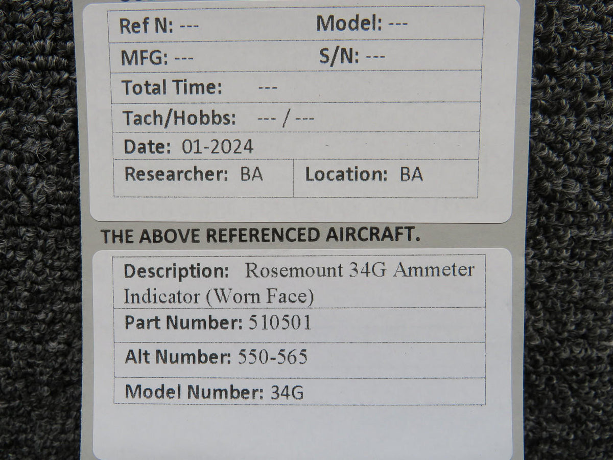 Rosemount 510501 (Alt: 550-565) Rosemount 34G Ammeter Indicator (Worn Face)