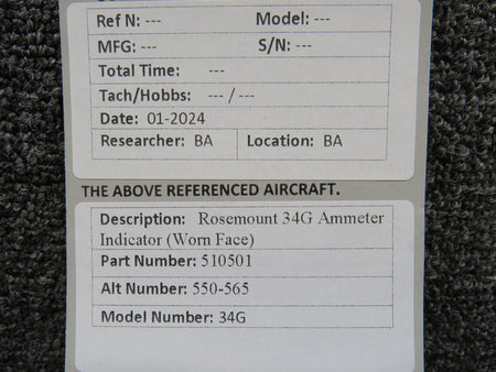 Rosemount 510501 (Alt: 550-565) Rosemount 34G Ammeter Indicator (Worn Face)