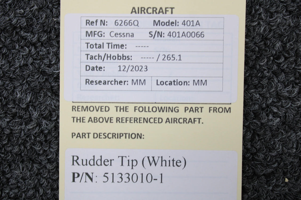 Cessna Aircraft Parts 5133010-1 Cessna 401A Rudder Tip (White)