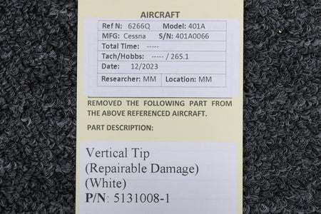 Cessna Aircraft Parts 5131008-1 Cessna 401A Vertical Tip (Repairable Damage) (White)