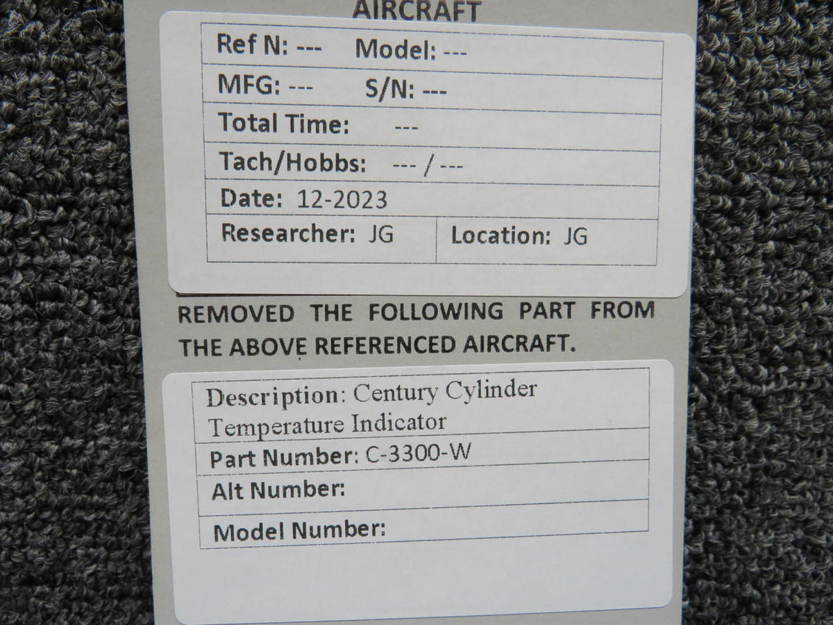 Century Flight Systems C-3300-W Century Cylinder Temperature Indicator