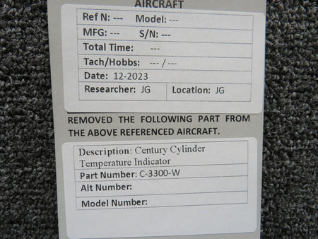 Century Flight Systems C-3300-W Century Cylinder Temperature Indicator