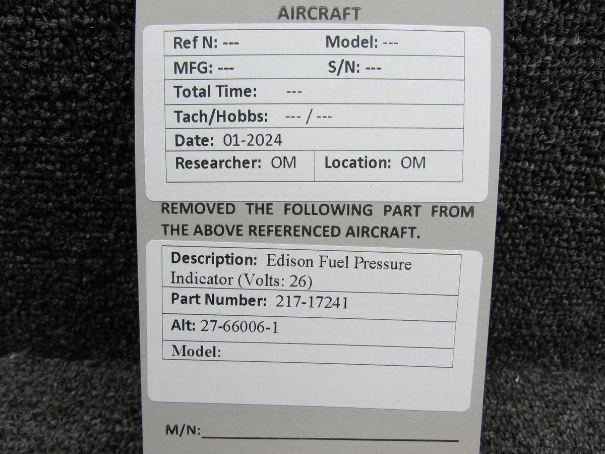 Edison 217-17241 (Alt: 27-66006-1) Edison Fuel Pressure Indicator (Volts: 26)