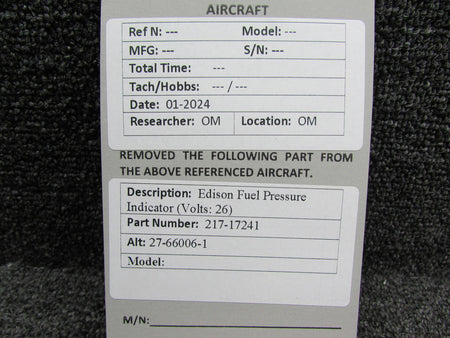 Edison 217-17241 (Alt: 27-66006-1) Edison Fuel Pressure Indicator (Volts: 26)