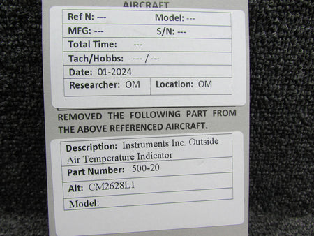Instruments Inc 500-20 (Alt: CM2628L1) Instruments Inc. Outside Air Temperature Indicator