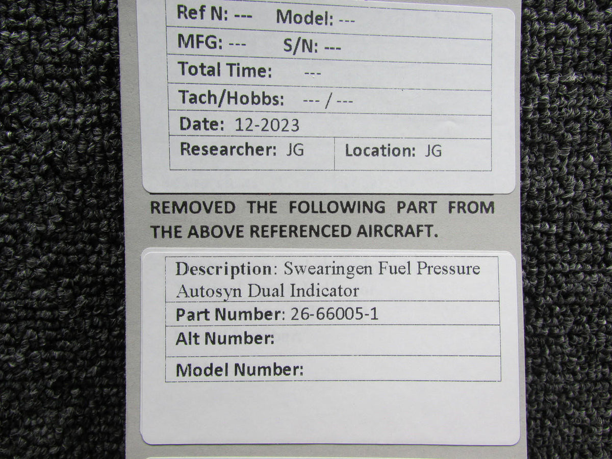 Swearingen 26-66005-1 Swearingen Dual Fuel Pressure Autosyn Indicator