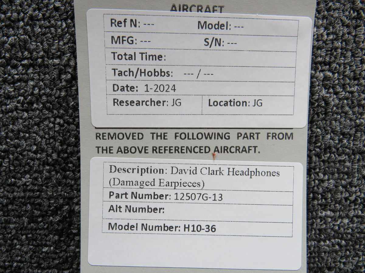 David Clark 12507G-13 David Clark H10-36 Headphones (Damaged Earpieces)