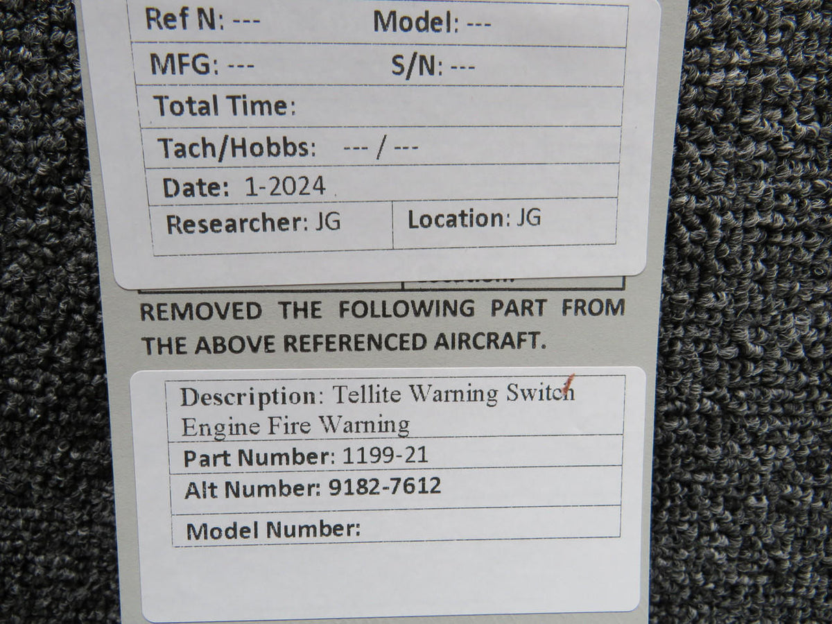Tellite 1199-21 (Alt: 9182-7612) Tellite Warning Switch Engine Fire Warning