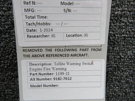 Tellite 1199-21 (Alt: 9182-7612) Tellite Warning Switch Engine Fire Warning