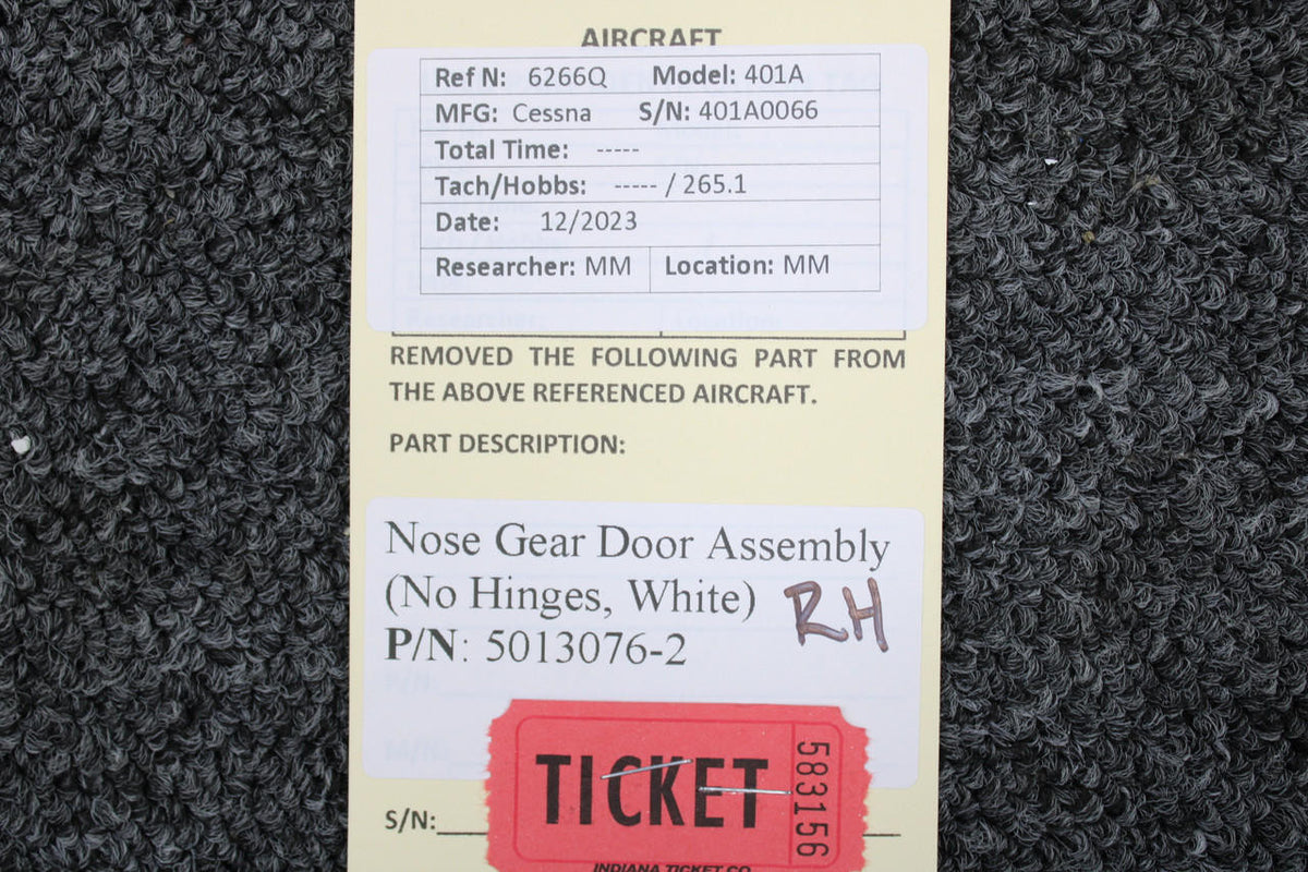 Cessna Aircraft Parts 5013076-2 Cessna 401A Nose Gear Door Assembly RH (No Hinges, White)